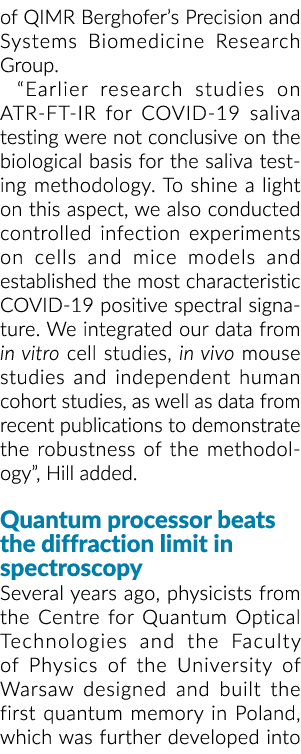 of QIMR Berghofer s Precision and Systems Biomedicine Research Group   Earlier research studies on ATR-FT-IR for COVI   