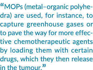  MOPs (metal organic polyhedra) are used, for instance, to capture greenhouse gases or to pave the way for more effec   