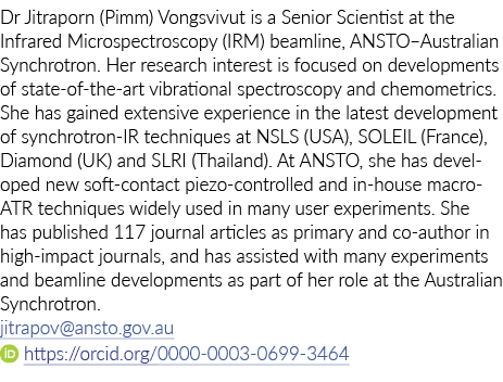 Dr Jitraporn (Pimm) Vongsvivut is a Senior Scientist at the Infrared Microspectroscopy (IRM) beamline, ANSTO Australi   