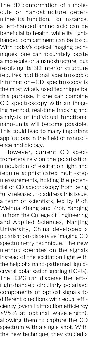The 3D conformation of a molecule or nanostructure determines its function  For instance, a left-handed amino acid ca   