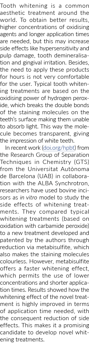 Tooth whitening is a common aesthetic treatment around the world  To obtain better results, higher concentrations of    