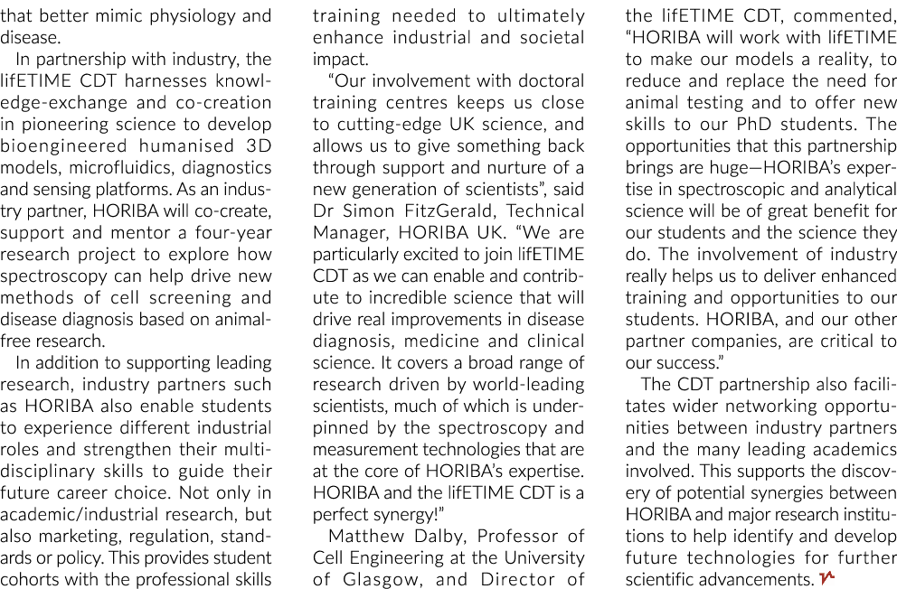 that better mimic physiology and disease  In partnership with industry, the lifETIME CDT harnesses knowledge-exchange   