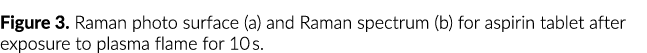 Figure 3  Raman photo surface (a) and Raman spectrum (b) for aspirin tablet after exposure to plasma flame for 10 s 