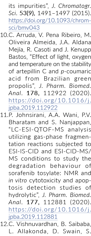 its impurities , J  Chromatogr  Sci  53(9), 1491 1497 (2015)  https:  doi org 10 1093 chromsci bmv043 10  C  Arruda,    