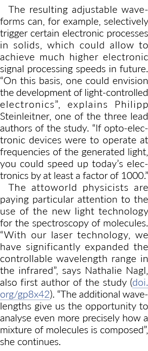 The resulting adjustable waveforms can, for example, selectively trigger certain electronic processes in solids, whic   
