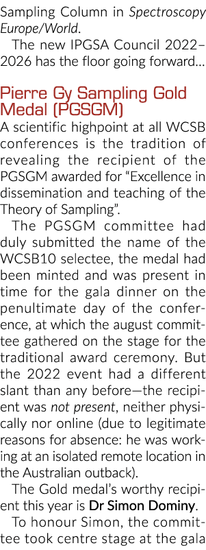 Sampling Column in Spectroscopy Europe World  The new IPGSA Council 2022 2026 has the floor going forward  Pierre Gy    