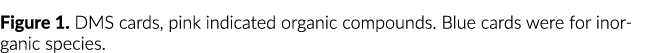 Figure 1  DMS cards, pink indicated organic compounds  Blue cards were for inorganic species 