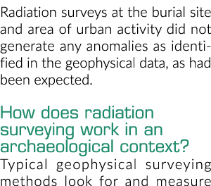 Radiation surveys at the burial site and area of urban activity did not generate any anomalies as identified in the g...