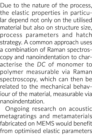 Due to the nature of the process, the elastic properties in particular depend not only on the utilised material but a...