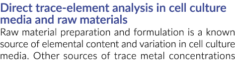Direct trace element analysis in cell culture media and raw materials Raw material preparation and formulation is a k...