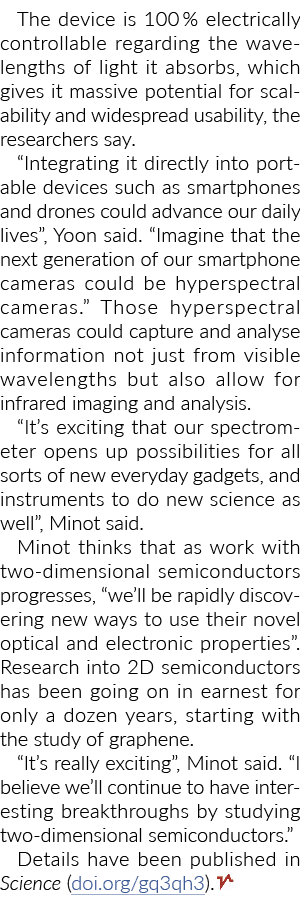 The device is 100 % electrically controllable regarding the wavelengths of light it absorbs, which gives it massive p...