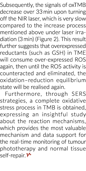 Subsequently, the signals of oxTMB decrease over 33 min upon turning off the NIR laser, which is very slow compared t...