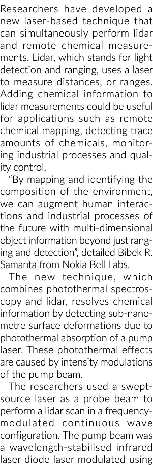 Researchers have developed a new laser based technique that can simultaneously perform lidar and remote chemical meas...