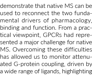 demonstrate that native MS can be used to reconnect the two fundamental drivers of pharmacology, binding and function...