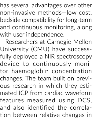 has several advantages over other non invasive methods—low cost, bedside compatibility for long term and continuous m...