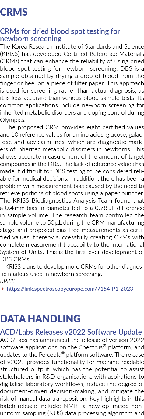 CRMs CRMs for dried blood spot testing for newborn screening The Korea Research Institute of Standards and Science (K...