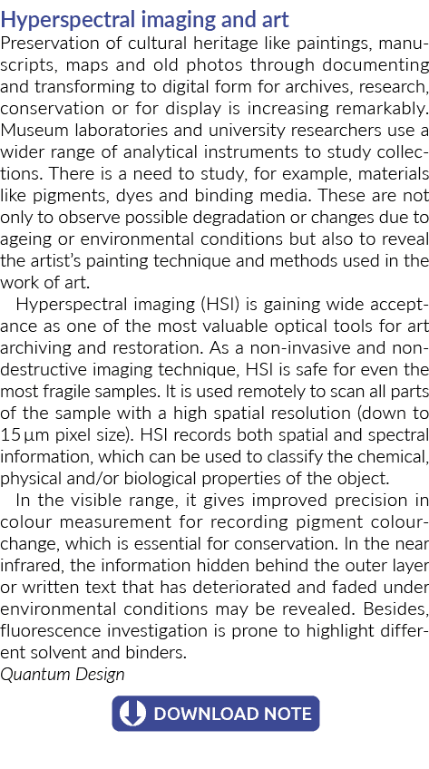 Hyperspectral imaging and art Preservation of cultural heritage like paintings, manuscripts, maps and old photos thro...