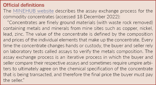 Official definitions The MINEHUB website describes the assay exchange process for the commodity concentrates (accesse...
