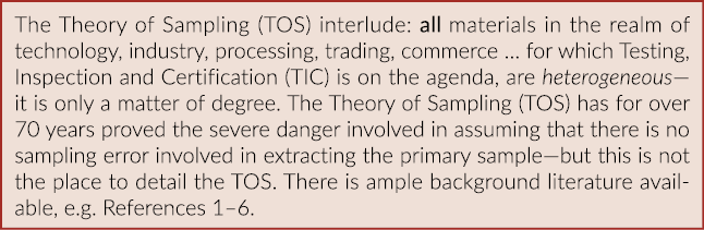 The Theory of Sampling (TOS) interlude: all materials in the realm of technology, industry, processing, trading, comm...