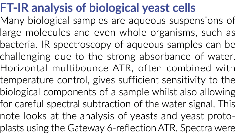 FT IR analysis of biological yeast cells Many biological samples are aqueous suspensions of large molecules and even ...