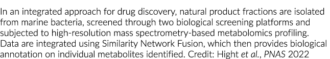 In an integrated approach for drug discovery, natural product fractions are isolated from marine bacteria, screened t...