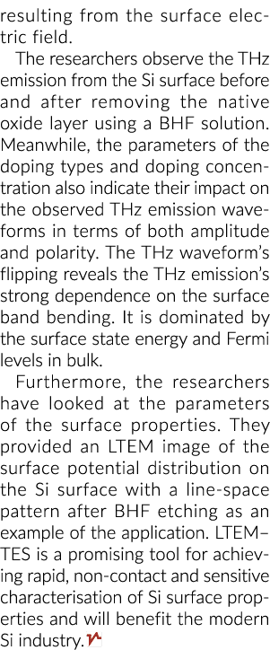 resulting from the surface electric field. The researchers observe the THz emission from the Si surface before and af...