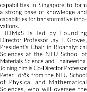 capabilities in Singapore to form a strong base of knowledge and capabilities for transformative innovations.” IDMxS ...
