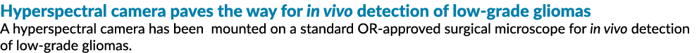 Hyperspectral camera paves the way for in vivo detection of low grade gliomas A hyperspectral camera has been mounted...