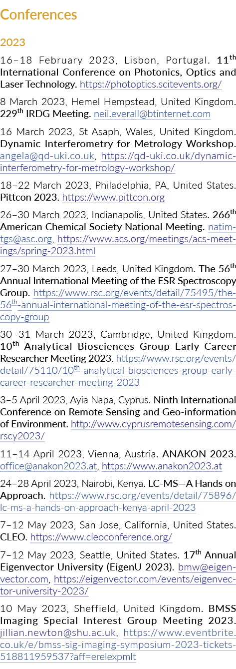 Conferences 2023 16–18 February 2023, Lisbon, Portugal. 11th International Conference on Photonics, Optics and Laser ...