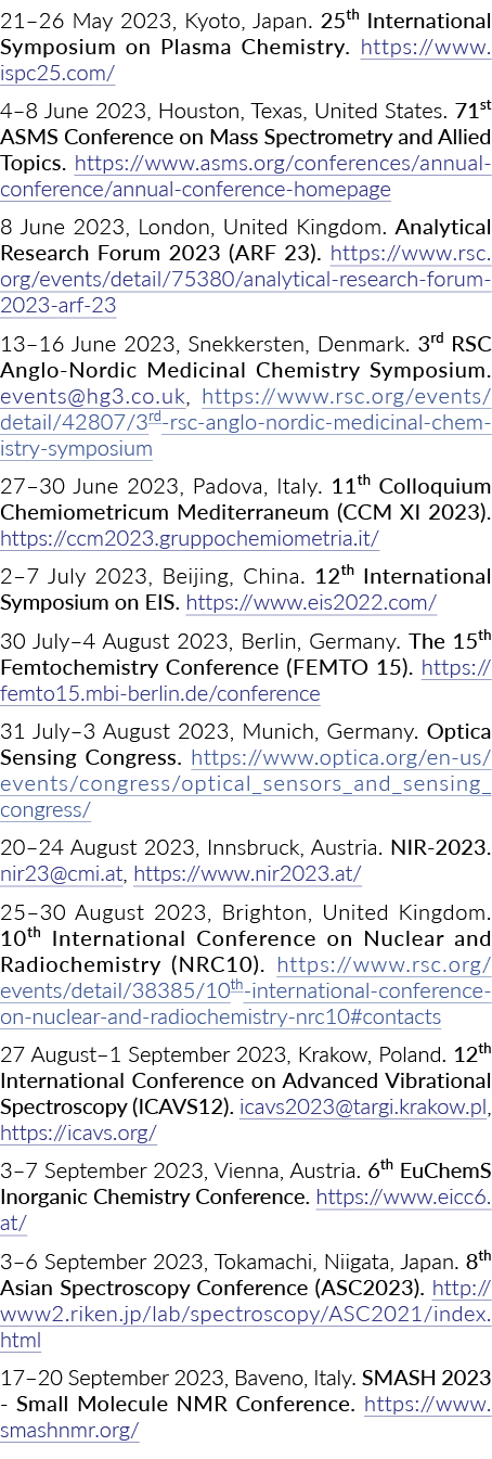 21–26 May 2023, Kyoto, Japan. 25th International Symposium on Plasma Chemistry. https://www.ispc25.com/ 4–8 June 2023...