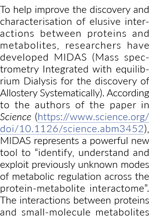 To help improve the discovery and characterisation of elusive interactions between proteins and metabolites, research...