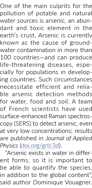 One of the main culprits for the pollution of potable and natural water sources is arsenic, an abundant and toxic ele...