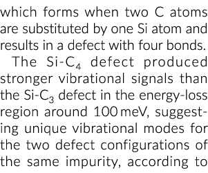 which forms when two C atoms are substituted by one Si atom and results in a defect with four bonds. The Si C4 defect...