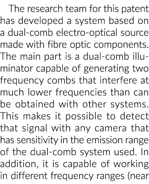 The research team for this patent has developed a system based on a dual comb electro optical source made with fibre ...