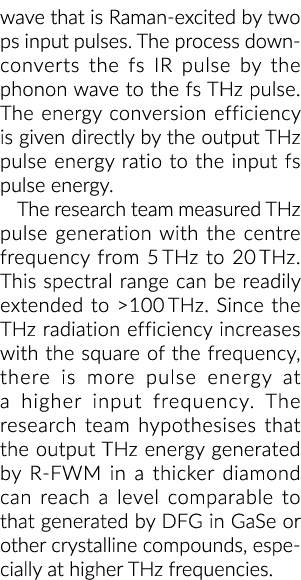 wave that is Raman excited by two ps input pulses. The process down converts the fs IR pulse by the phonon wave to th...