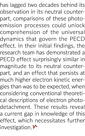 has lagged two decades behind its observation in its neutral counterpart, comparisons of these photoemission processe...