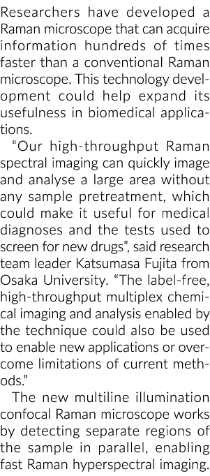 Researchers have developed a Raman microscope that can acquire information hundreds of times faster than a convention...