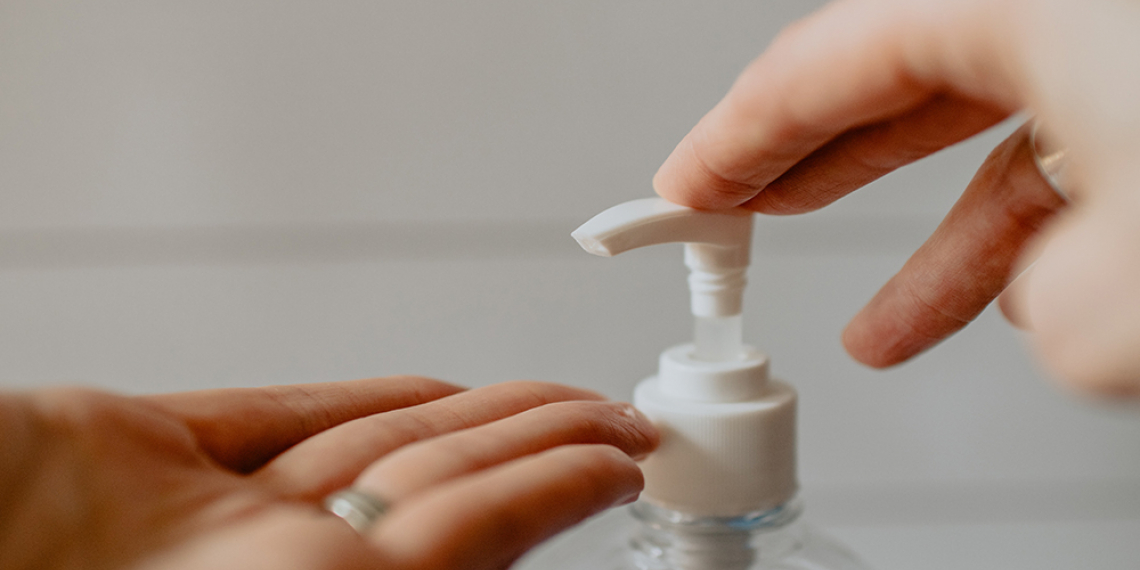 Photo of hand sanitiser being applied