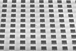 SEM micrograph of a cuboid parameter sweep comprising 10 × 10 elements fabricated via TPP from the photoresist IP-Q