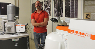 Dr Sergey Prikhodko with his Renishaw inVia Raman microscope, SEM-SCA interface and SEM. Dr Sergey Prikhodko in his laboratory.