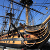 Photo of the preserved HMS Victory in Portsmouth Dockyard, UK.